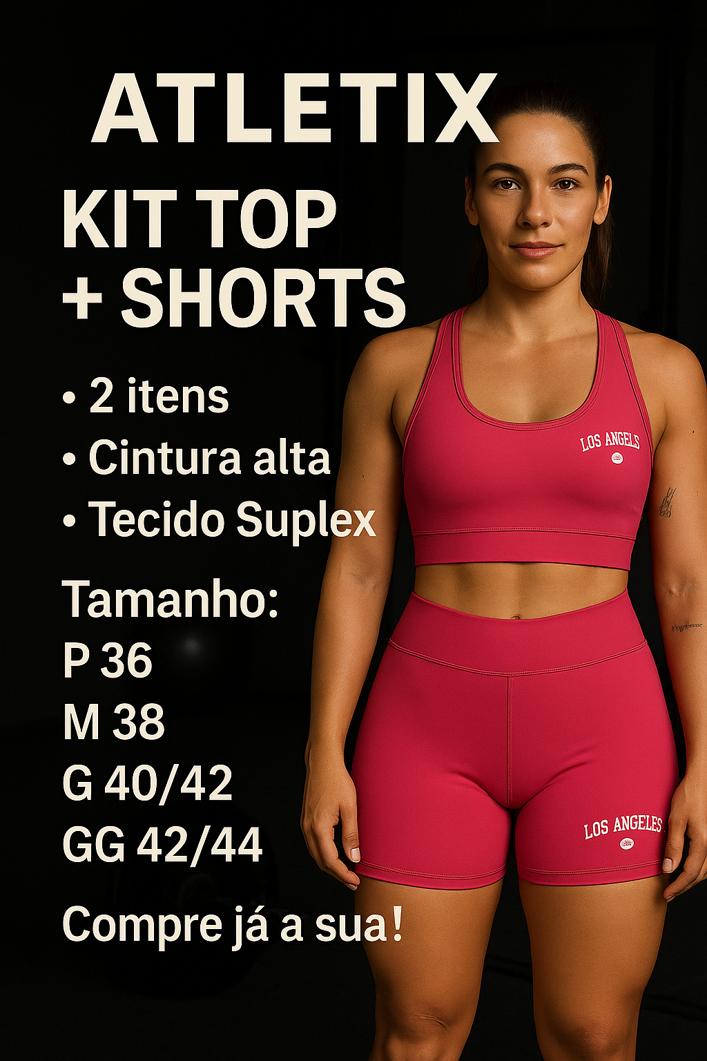 Conjunto Top e shorts Academia Feminina Los Angeles