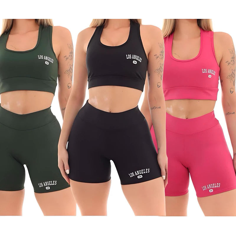 Conjunto Top e shorts Academia Feminina Los Angeles