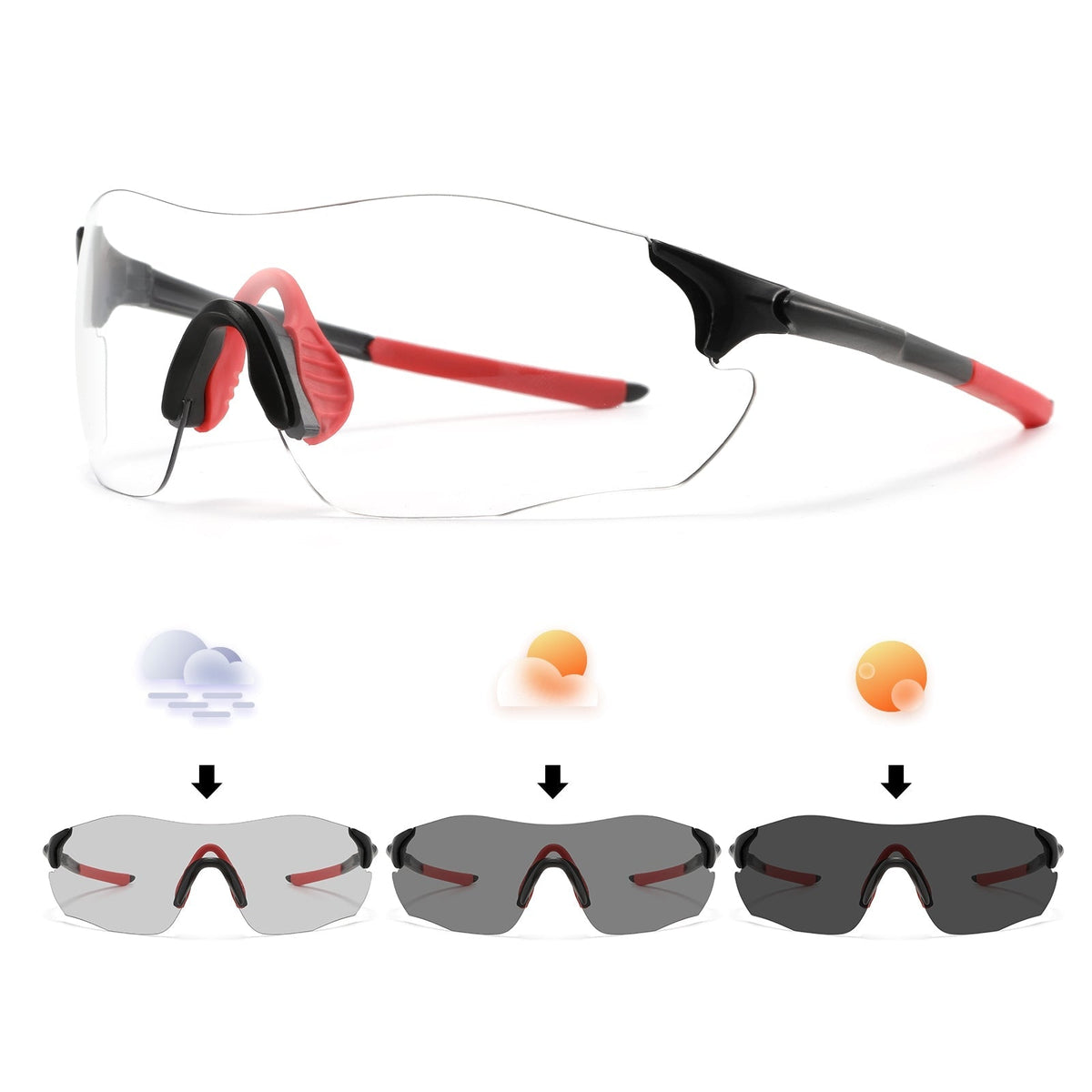 Óculos Fotocromático Sem Aro 23g Atletix - Preto/Vermelho